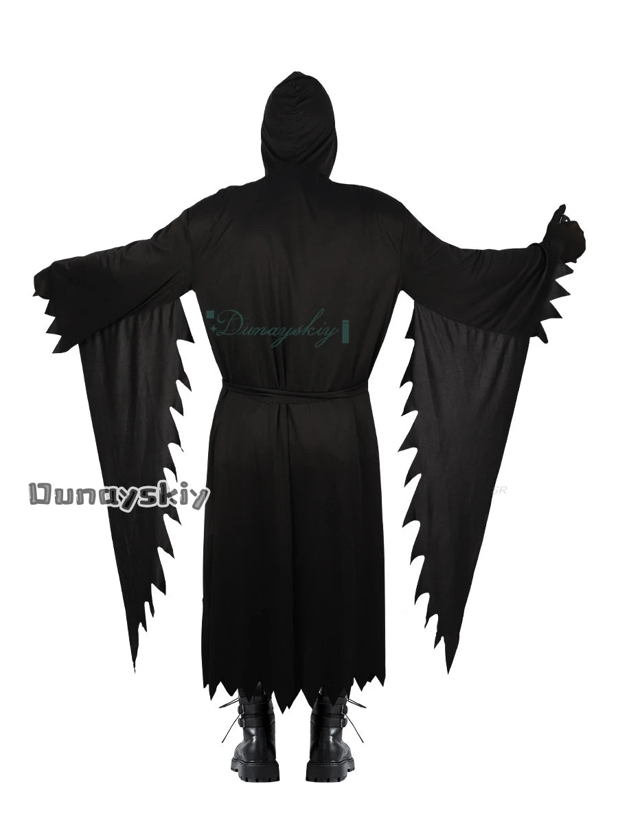 {Anna zhang Online}Scream GhostFace Cosplay Costume Children Fancy Dress Skull Mask Black Long Robe Halloween Party  Adult Kid