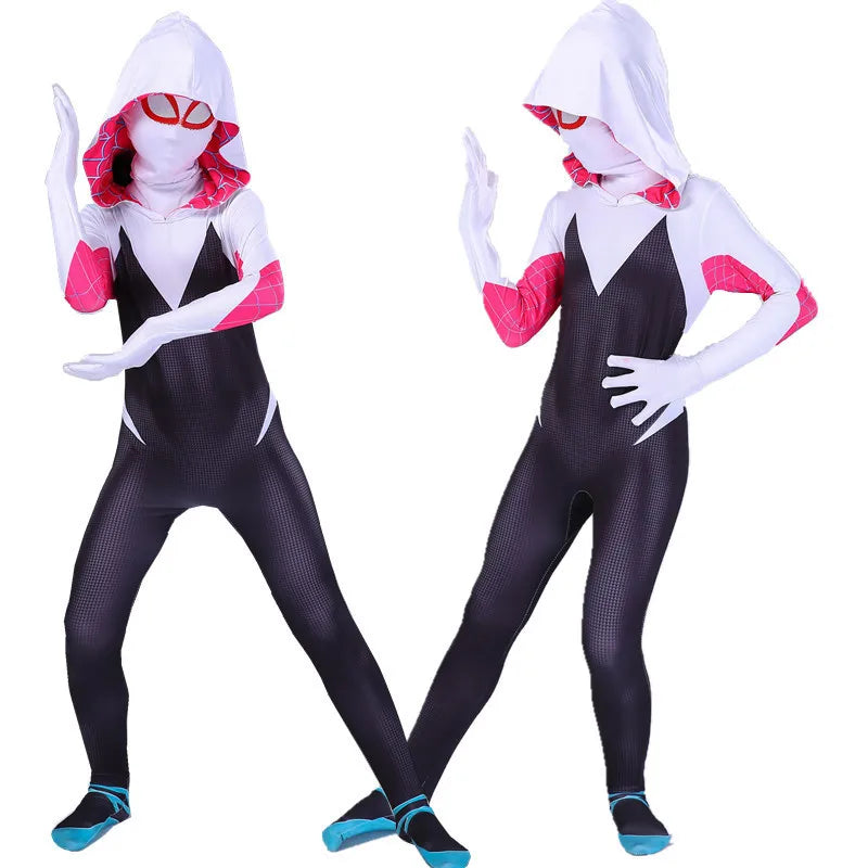 Adult Kids Gwen Stacy Spider Costume Gwenstacy Cosplay Superhero Bodysuit Jumpsuit Women Girls Halloween Christmas Clothes Gift