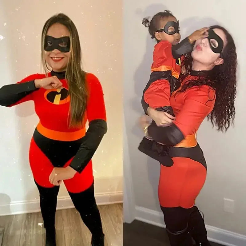 The Incredibles Costume Women Kids Incredibles Adult Child Red Jumpsuit Bodysuit Mask Suit Halloween Party Costumes for Women