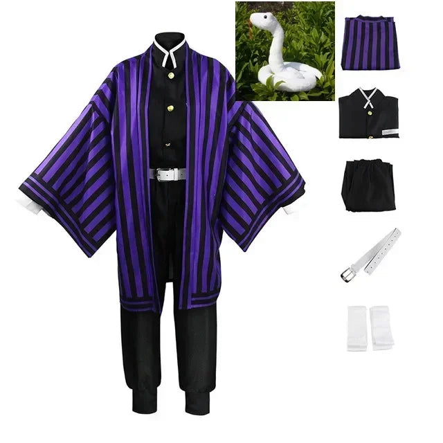 Anime Demon Slayer Kimetsu No Yaiba Iguro Obanai Haori Kimono Cosplay Costume Wig White Snake Props Halloween Costume Adult Kids