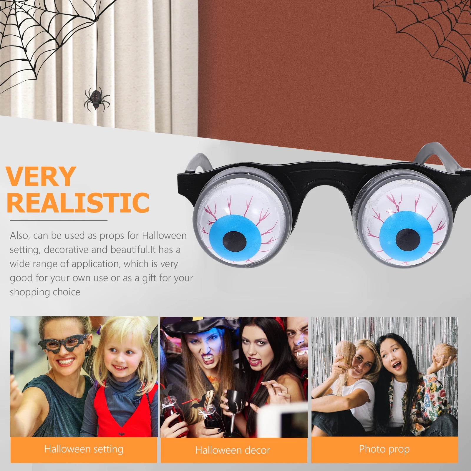 Creepy Spring Eyeball Glasses for Adults Kids Men Funny Horror Novelty Costume Accessory Halloween Party Favor Toy