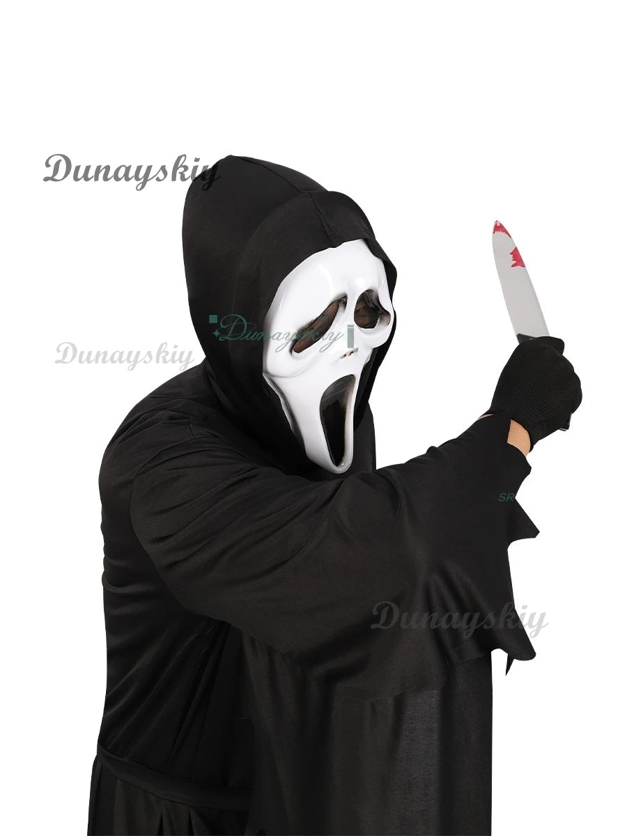 Scream GhostFace Cosplay Costume Skull Mask Black Long Robe Halloween Horror Party Adult Kid Fancy Dress