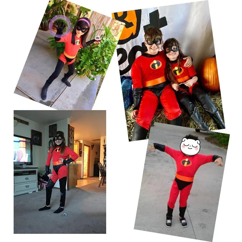 The Incredibles Costume Women Kids Incredibles Adult Child Red Jumpsuit Bodysuit Mask Suit Halloween Party Costumes for Women