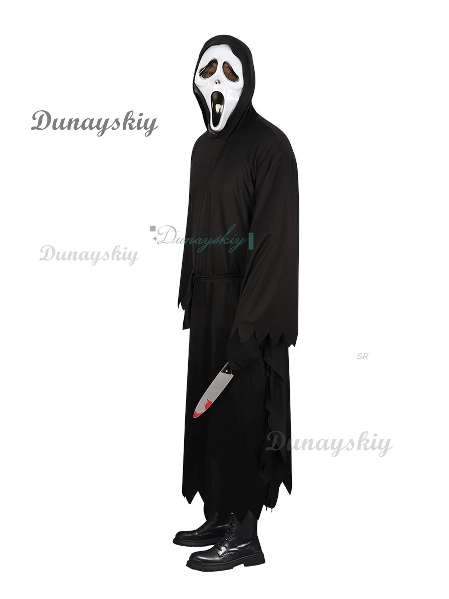 Scream GhostFace Cosplay Costume Skull Mask Black Long Robe Halloween Horror Party Adult Kid Fancy Dress