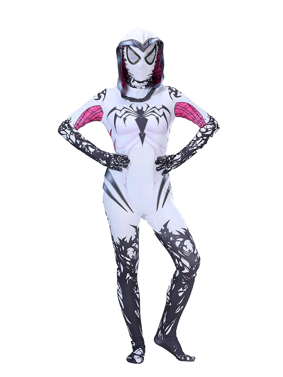 Adult Kids Gwen Stacy Spider Costume Gwenstacy Cosplay Superhero Bodysuit Jumpsuit Women Girls Halloween Christmas Clothes Gift