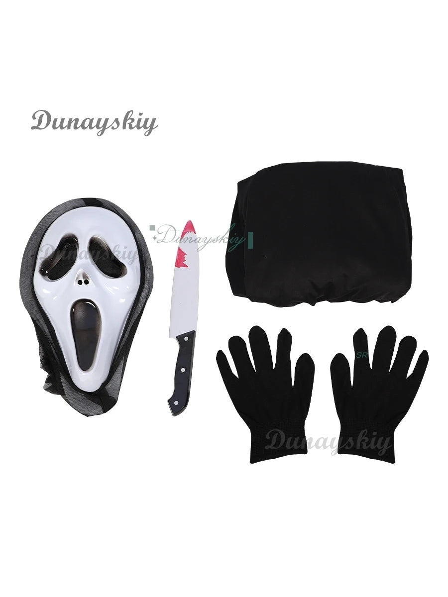 Scream GhostFace Cosplay Costume Skull Mask Black Long Robe Halloween Horror Party Adult Kid Fancy Dress