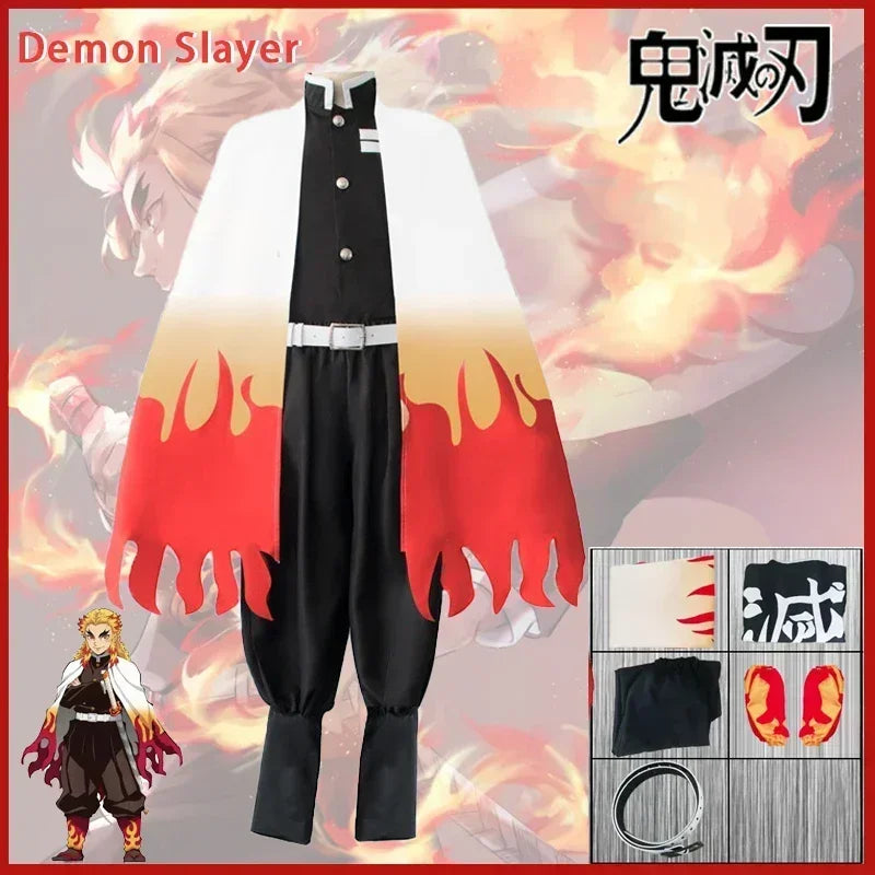 2025 Halloween Anime Rengoku Kyoujurou Cosplay Custume Kimono Wig Uniforms Adult Kids Party Halloween Gift Dress