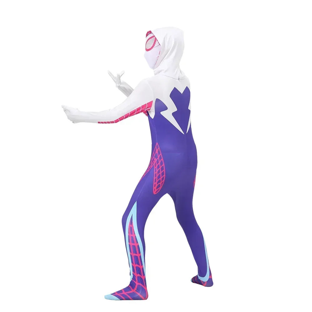 Adult Kids Gwen Stacy Spider Costume Gwenstacy Cosplay Superhero Bodysuit Jumpsuit Women Girls Halloween Christmas Clothes Gift
