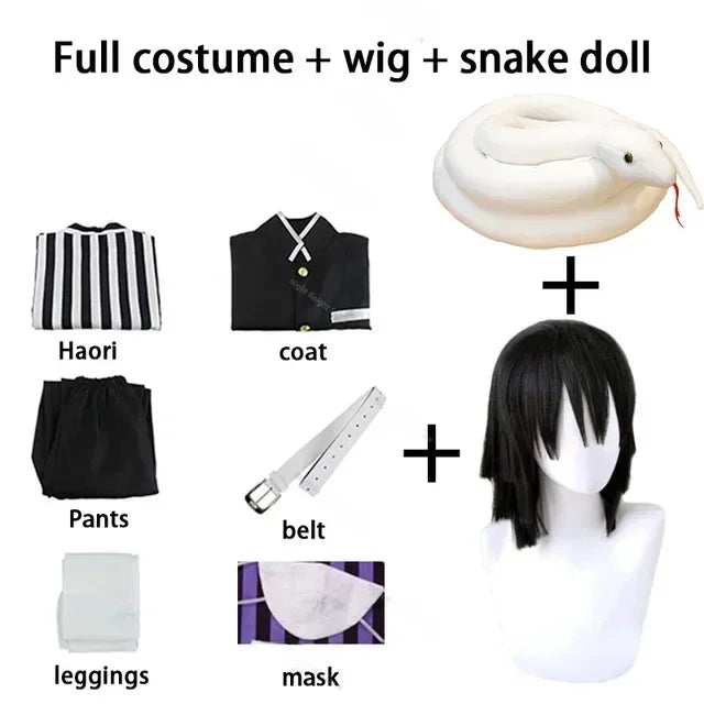 Anime Demon Slayer Kimetsu No Yaiba Iguro Obanai Haori Kimono Cosplay Costume Wig White Snake Props Halloween Costume Adult Kids