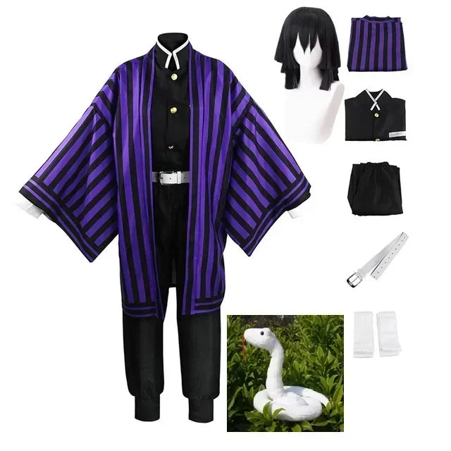 Anime Demon Slayer Kimetsu No Yaiba Iguro Obanai Haori Kimono Cosplay Costume Wig White Snake Props Halloween Costume Adult Kids