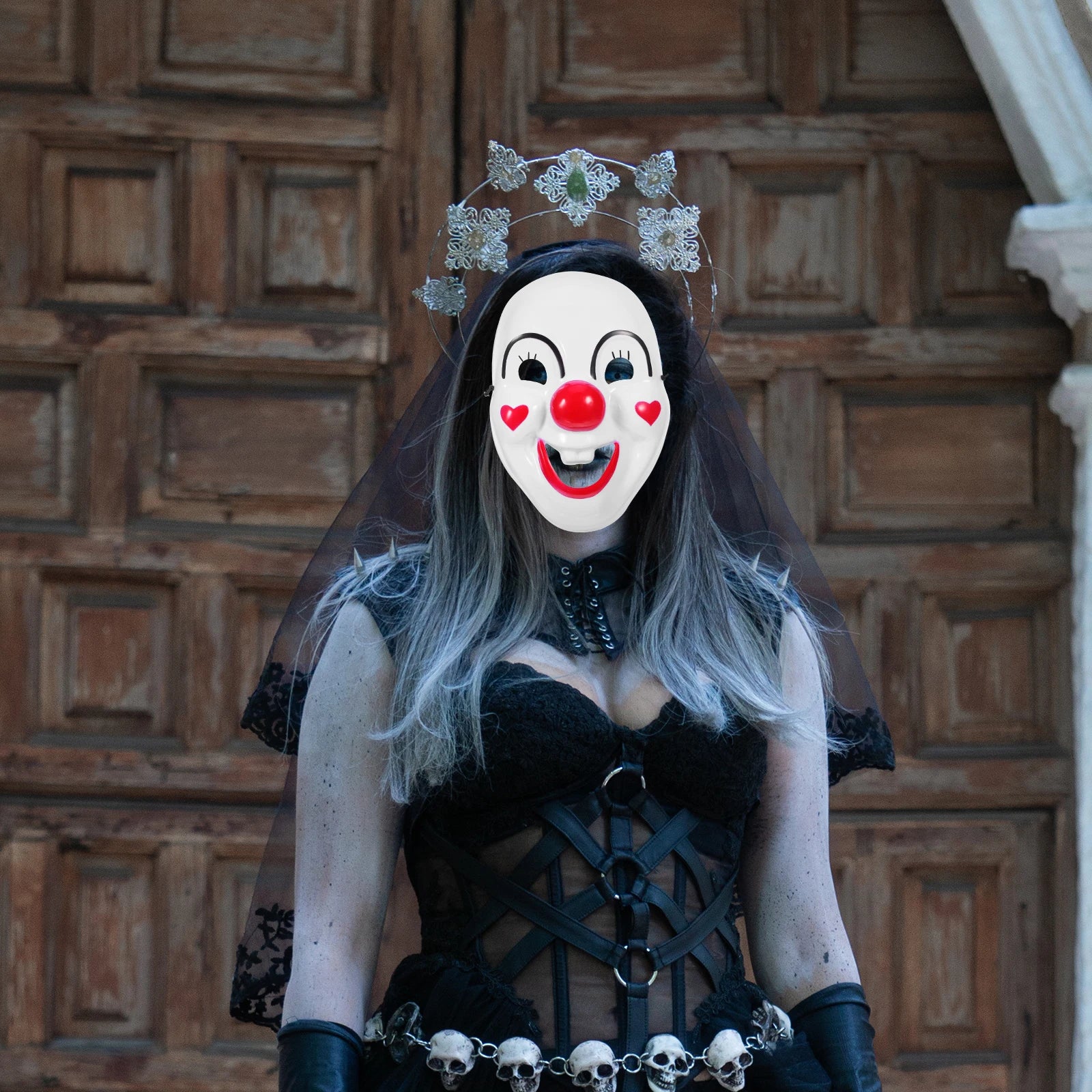 2pcs Clown Halloween Party Costume Prop Creepy Face For Cosplay Carnival Masquerade Scary Mask Adult Kids Reusable mask